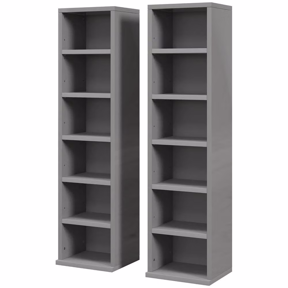 STILVORA Set of 2 Modern Grey CD Storage Units with Adjustable Shelves – 3