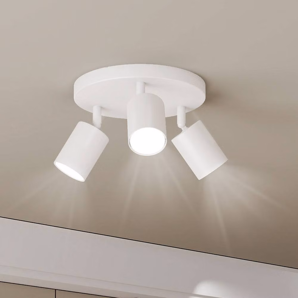 Emitto Modern 3-Way Adjustable Spotlight Ceiling Light in White with Round Base and GU10 Socket – 2