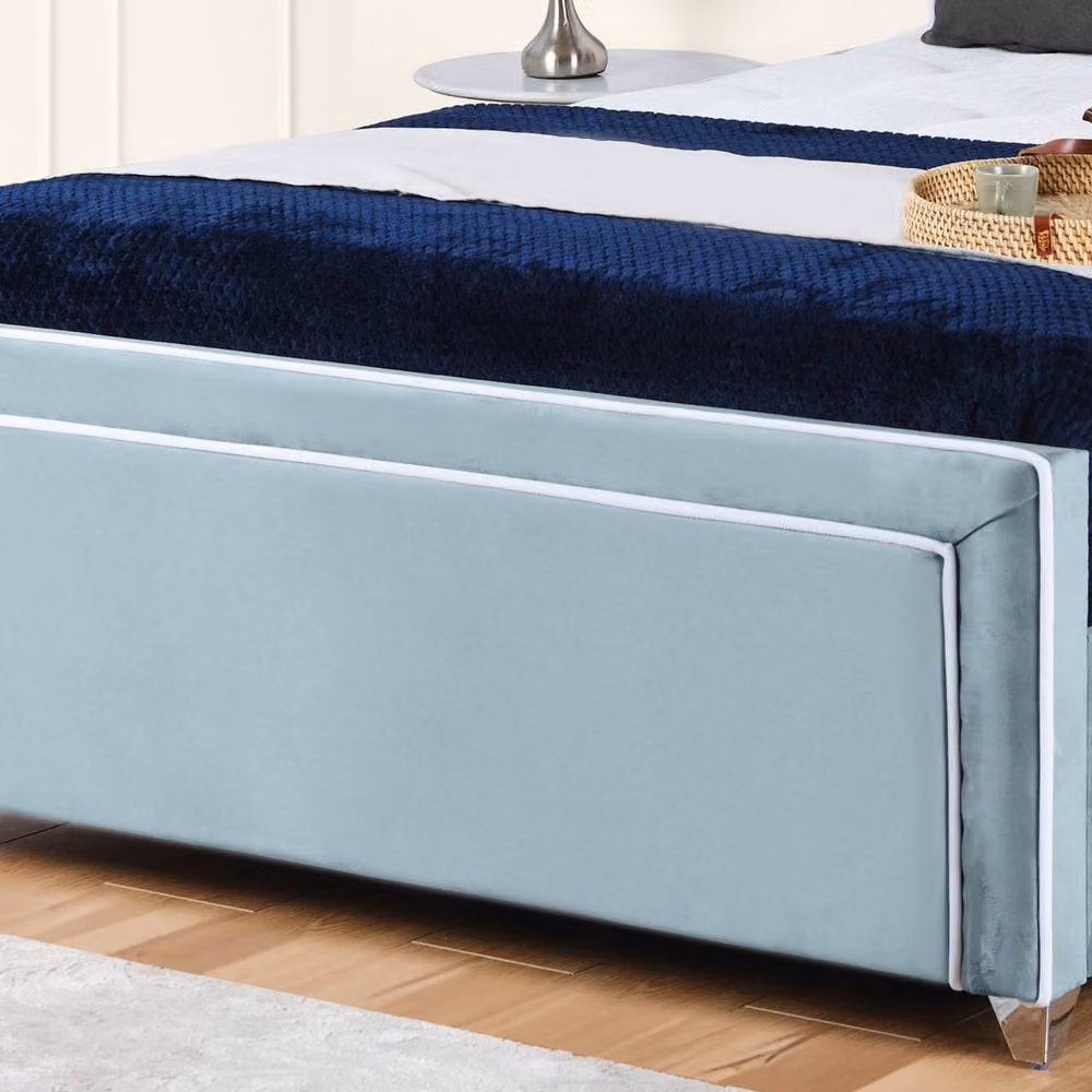 UK Bed Furniture Ariana Ottoman Gas Lift Upholstered Velvet Bed in Light Blue, Size: Double (140 x 200 cm) – 3
