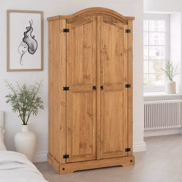Seconique Corona Essentials 2 Door Pine Wardrobe in Natural Waxed Finish – 1
