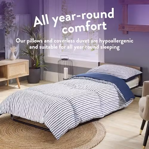 Slumberdown Back to Uni Double Bed Set, 10.5 Tog Navy Striped Coverless Duvet, 2 Pillows and 2 Pillowcases, Blue – 3