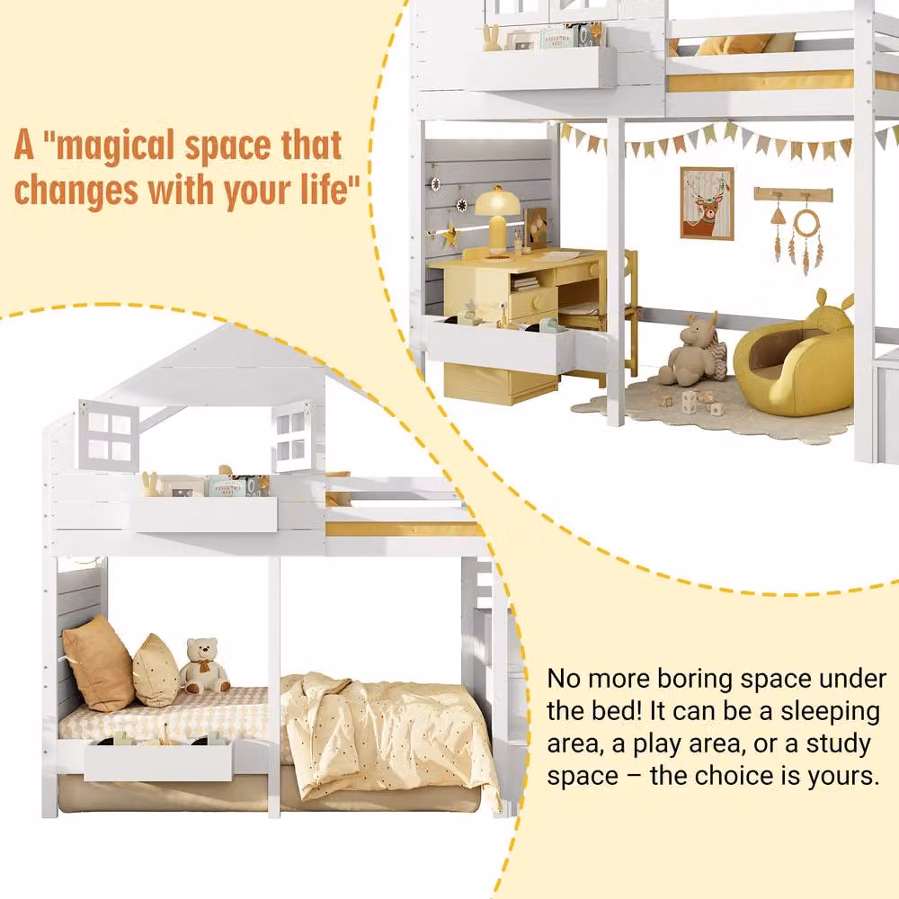 BTM Childrens White Loft Design Bunk Bed with Storage Stairs and Safety Guard, Size: Single (90 x 190 cm) – 2