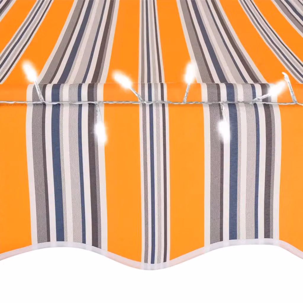 Berkfield Home Manual Retractable Awning with LED, Yellow and Blue Striped Polyester and Steel – 2