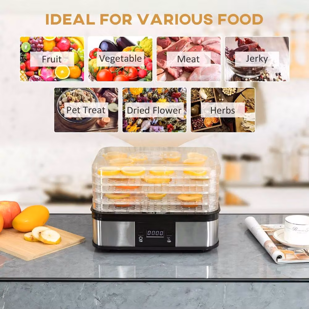 STILVORA 5 Tier Food Dehydrator with Timer and LCD Digital Display in Black – 5