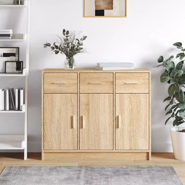 Berkfield Home Sonoma Oak Sideboard in Brown, W/D/H: 91 x 28 x 75 cm