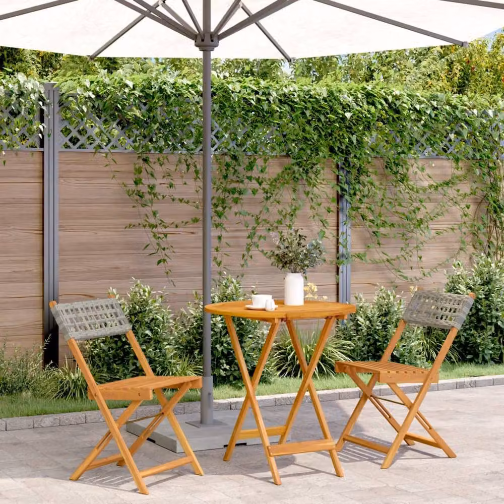 Berkfield Home 3 Piece Bistro Set in Grey Poly Rattan and Acacia Wood – 2