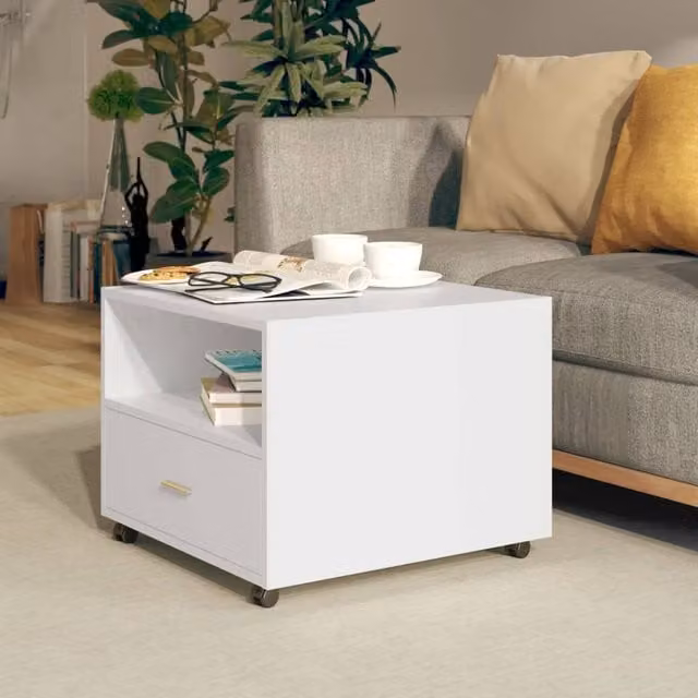Berkfield Home White Square Coffee Table with Castors, W/D/H: 55 x 55 x 40 cm