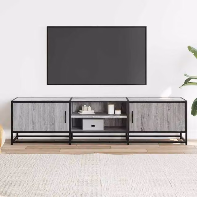 Berkfield Home Grey Sonoma TV Cabinet in Engineered Wood and Metal, W/D/H: 160 x 35 x 41 cm
