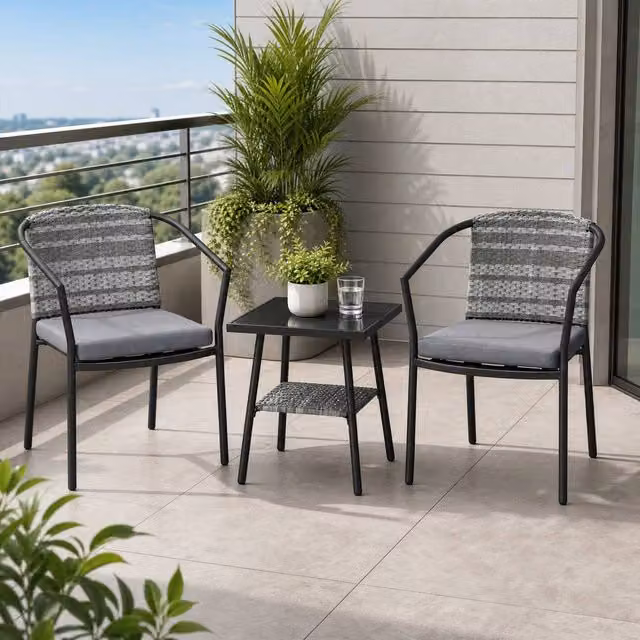 STILVORA Modern Coffee Table Set with Steel Frame and Glass in Grey – 1