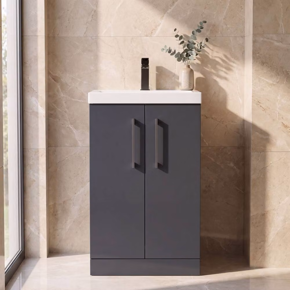 Balterley Modern Freestanding Bathroom Vanity Unit with 2 Soft Close Doors and Basin, Grey, Width: 50 cm – 3