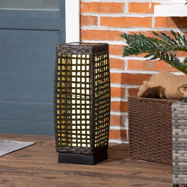 Outsunny Solar Powered LED Rattan Lantern with Dusk Sensor in Grey