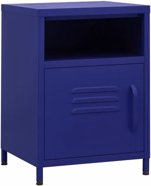 Berkfield Home Set of 2 Modern Navy Blue Metal Nightstands, W/D/H: 35 x 35 x 51 cm