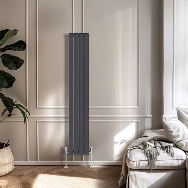 Right Radiators Anthracite Double Panel Flat Panel Vertical Radiator, Height: 160 cm, Width: 27.2 cm, Depth: 27.2 cm