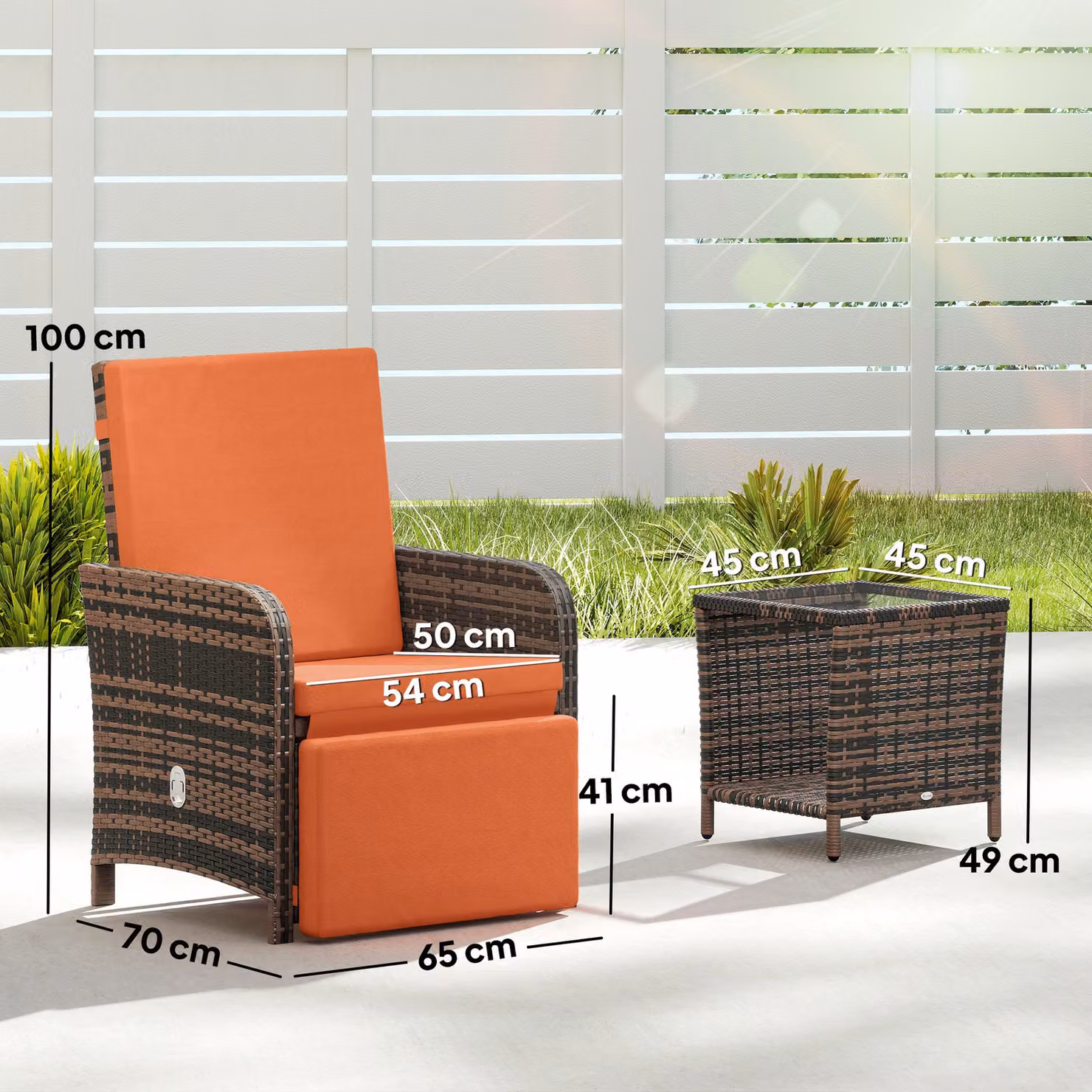 Outsunny 3 Piece Rattan Bistro Set with Cushions and Storage Function in Orange – 3