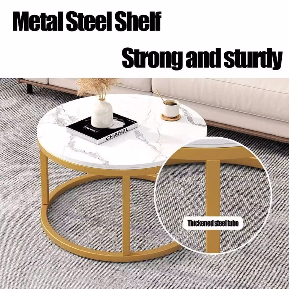 FORGEVIO Set of 2 Round Nesting Coffee Tables in White Marble Effect – 5