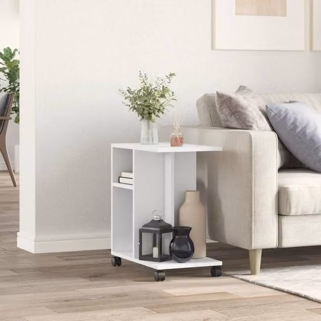 Berkfield Home White Side Table with Castors, W/D/H: 50 x 30 x 55 cm – 1