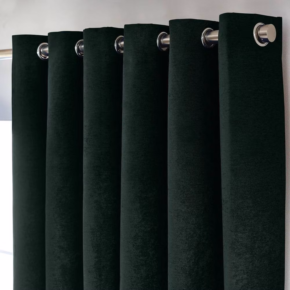 Luxury Living Green Chenille Blackout Eyelet Curtains, Thermal Triple Weave Pair, Width: 117 cm, Drop: 137 cm – 2