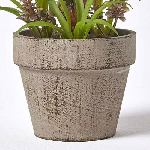 Homescapes Artificial Purple Tulips in a Grey Stone Pot, Height: 27 cm – 2