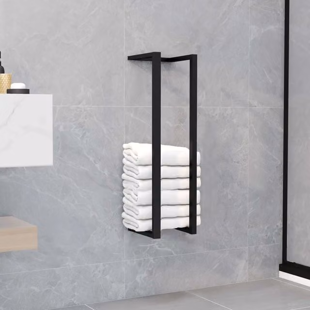 Berkfield Home Wall Mounted Metal Towel Rack, Black, W/D/H: 12.5 x 12.5 x 60 cm