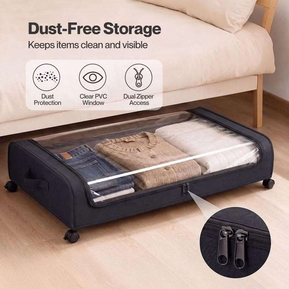 KORVIXA Under Bed Storage Boxes with Lids in Black, W/D/H: 100 x 100 x 46 cm – 4