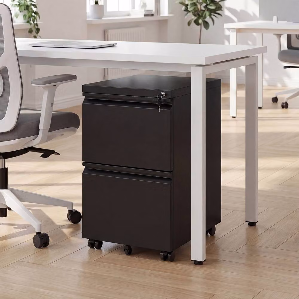 Costway 2-Drawer Mobile Metal Filing Cabinet with Lock and Casters in Black – 7