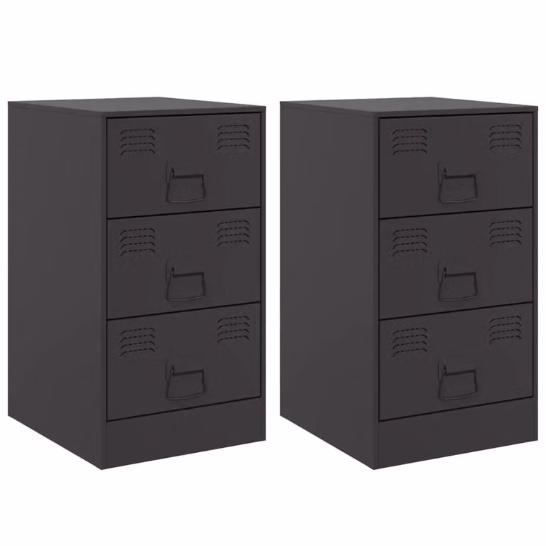 Berkfield Home Set of 2 Black Metal Industrial Bedside Cabinets, W/D/H: 34.5 x 39 x 62 cm