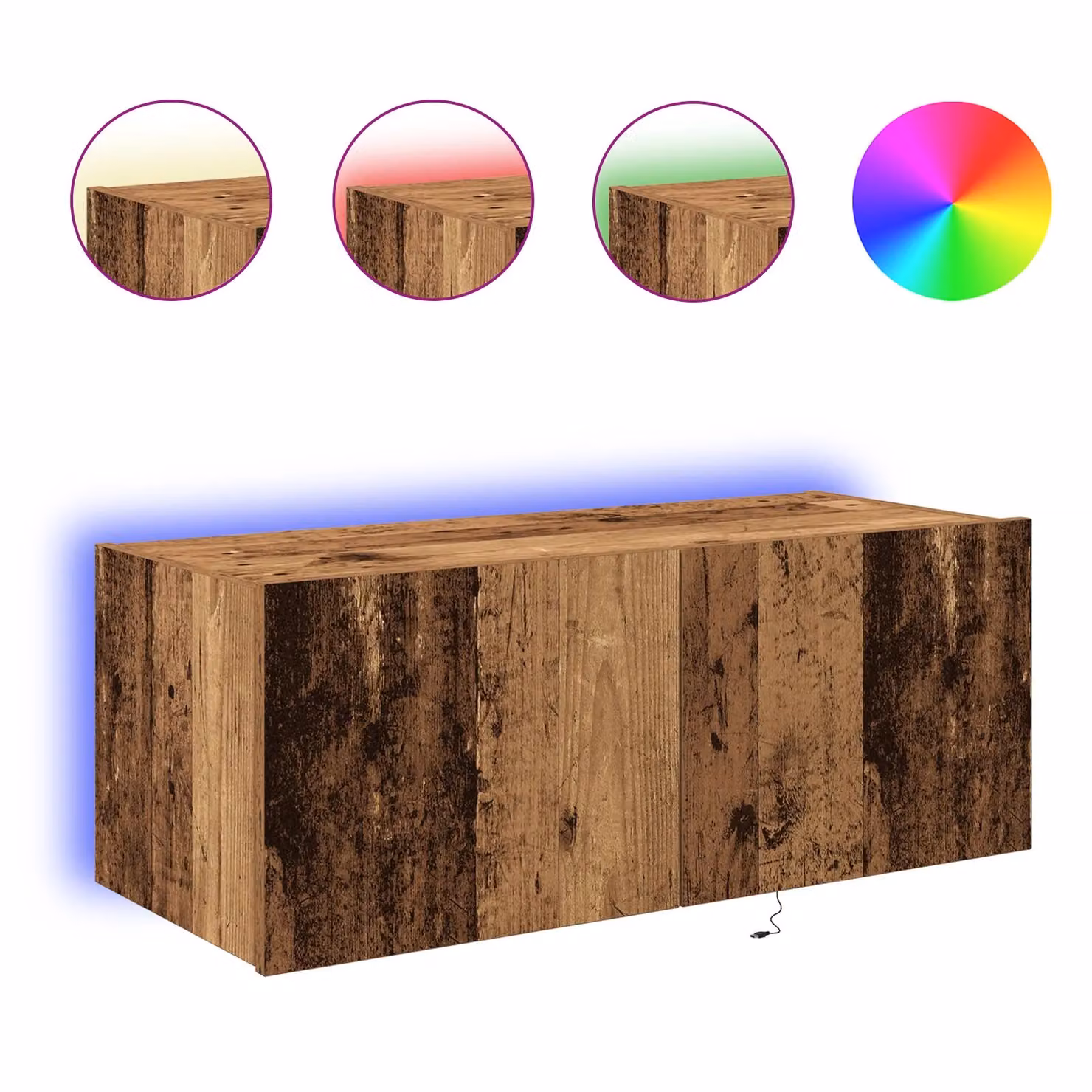 Berkfield Home TV Wall Cabinet with LED Lights in Old Wood Brown, W: 80 cm, D: 35 cm, H: 31 cm – 4