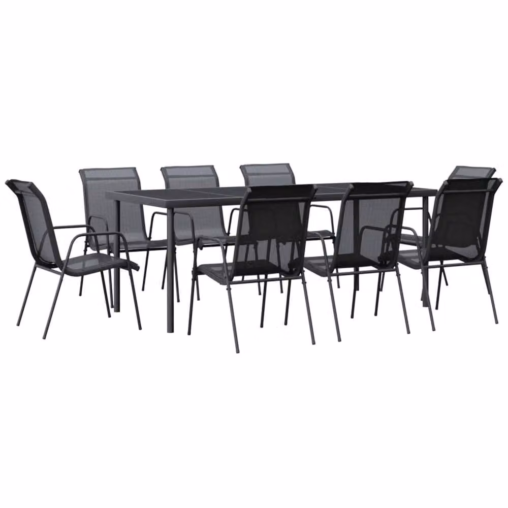 Berkfield Home 9 Piece Garden Dining Set in Black Steel and Textilene – 2
