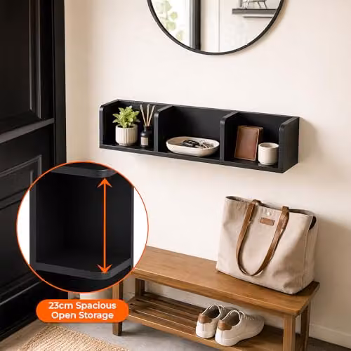 Innoteck 3 Compartment Floating Wall Shelf, Black, W: 75 cm, D: 18 cm, H: 18 cm – 4