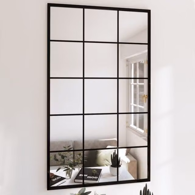 Berkfield Home Set of 3 Classic Square Metal Wall Mirrors in Black, W: 100 cm, H: 60 cm – 1