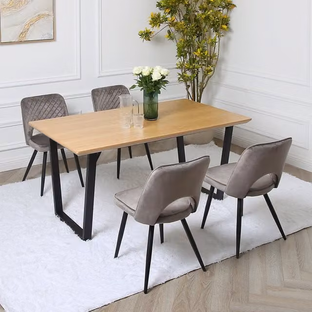 Home Garden Direct Provence Dining Set with Oak Veneer Rectangular Table and 4 Chairs in Grey and Black
