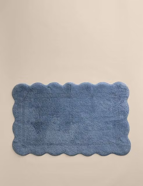 M&S Blue Pure Cotton Quick-Drying Scalloped Bath Mat
