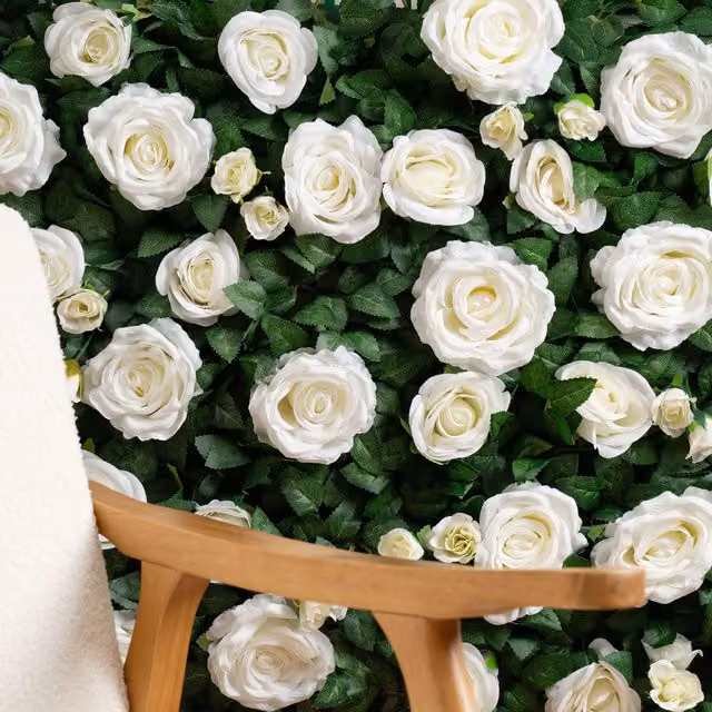 Scottish Everlastings Ltd Rose and Foliage Flower Wall Backdrop Panel, 2 Pack, White, W: 60 cm, H: 40 cm