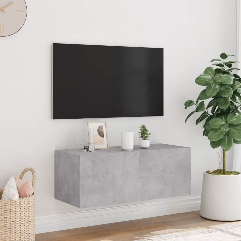 Berkfield Home Modern Wall Mounted TV Cabinet with Integrated LED Lights in Matt Concrete Grey, W/D/H: 80 x 35 x 31 cm – 4