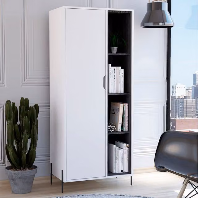 Core Dallas Modern White and Grey Oak Bookcase Display Unit with Hinged Doors and Internal Shelves – 2