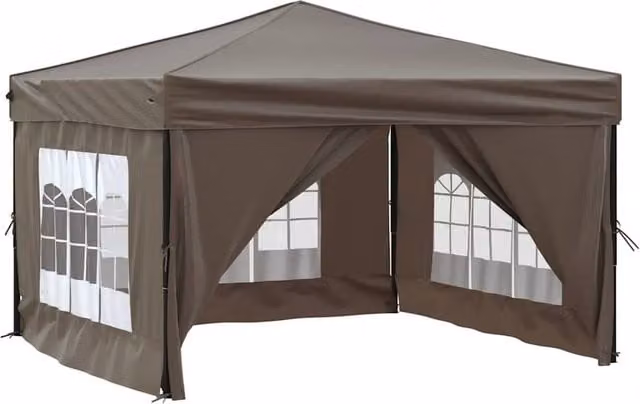 Berkfield Home Decorative Folding Party Tent with Sidewalls, Stone/Taupe, W/D/H: 3 x 3 x 2.45 m – 1