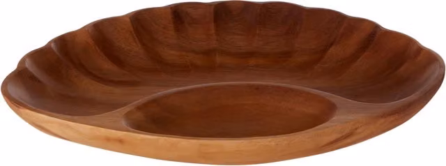 Orsina Kora 2 Compartment Clamshell Serving Dish in Brown Solid Wood