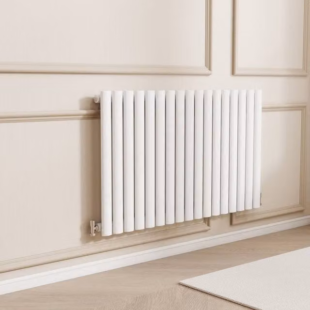 Banyetti Orva White Horizontal Single Oval Wall Mounted Towel Radiator, W: 100.3 cm, H: 60 cm