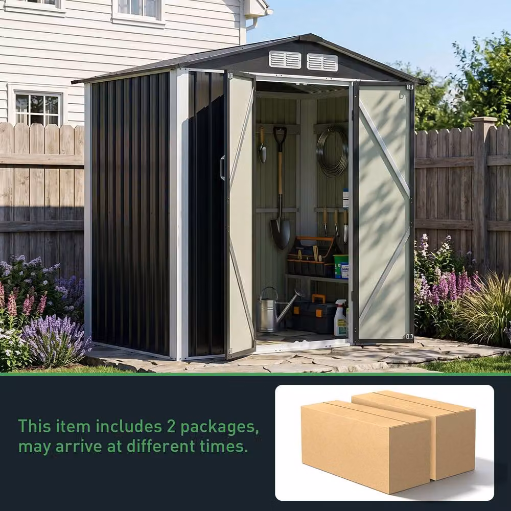 Living and Home Metal Garden Storage Shed with Lockable Door, Black, W: 182.88 cm, D: 121.92 cm, H: 181.0 cm – 4