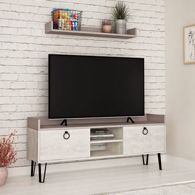 Keday Modern Multimedia TV Unit and Wall Shelf in Mocha Grey