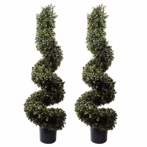 Leaf Pair of UV Resistant Green Spiral Boxwood Artificial Topiary Trees, Height: 120 cm, Width: 40 cm, Depth: 40 cm