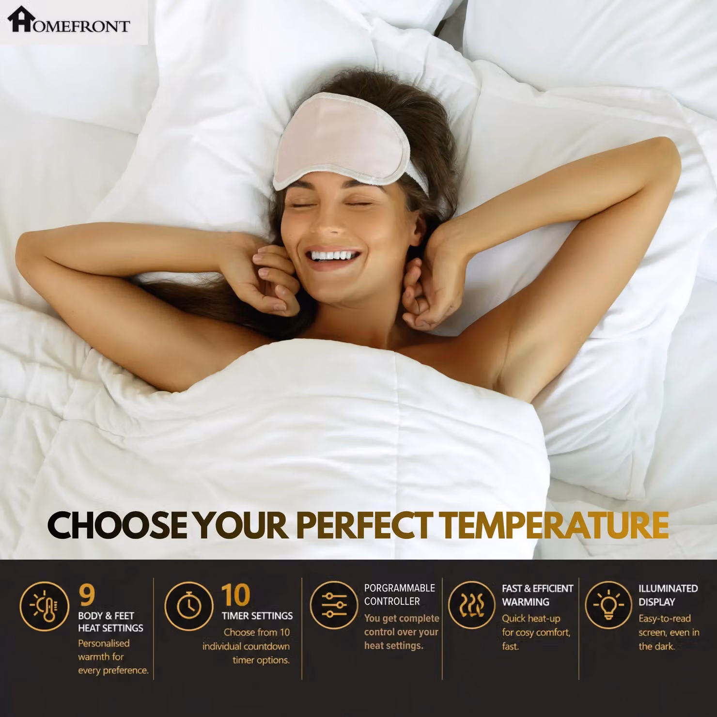 Homefront Single Fleece Fitted Heated Mattress Cover, White, W/D/H: 90 x 200 cm – 3