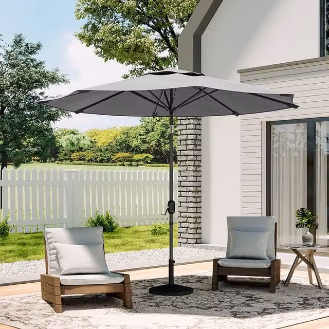 Livingandhome 3m Traditional Garden Parasol with Base, Grey