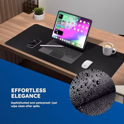 Desiretech Reversible PU Leather Desk Mat and Mouse Pad, Black and Silver, W: 60 cm, D: 35 cm – 4