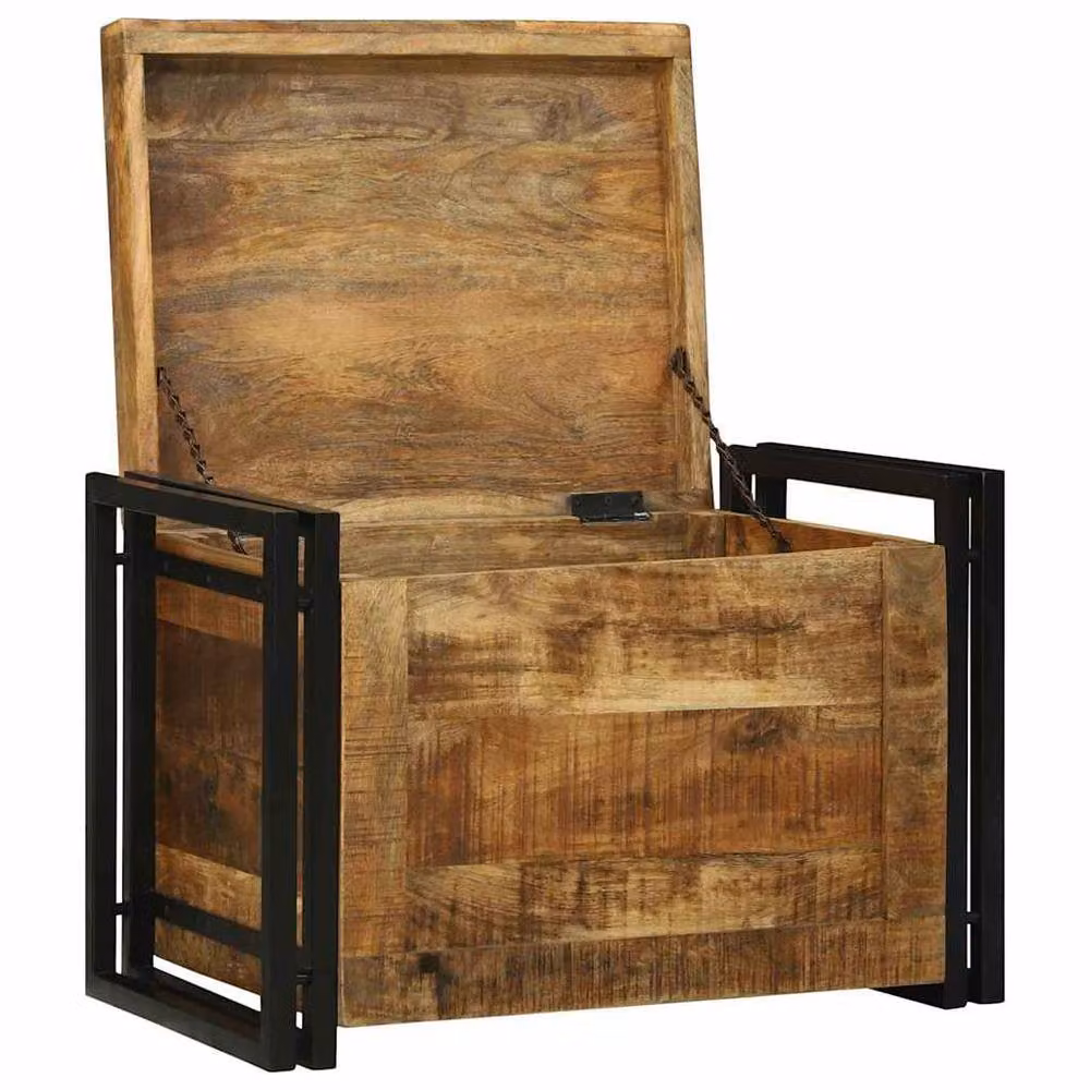 Berkfield Home Rustic Mango Wood Storage Box, Brown, W: 60 cm, D: 40 cm, H: 41 cm – 3