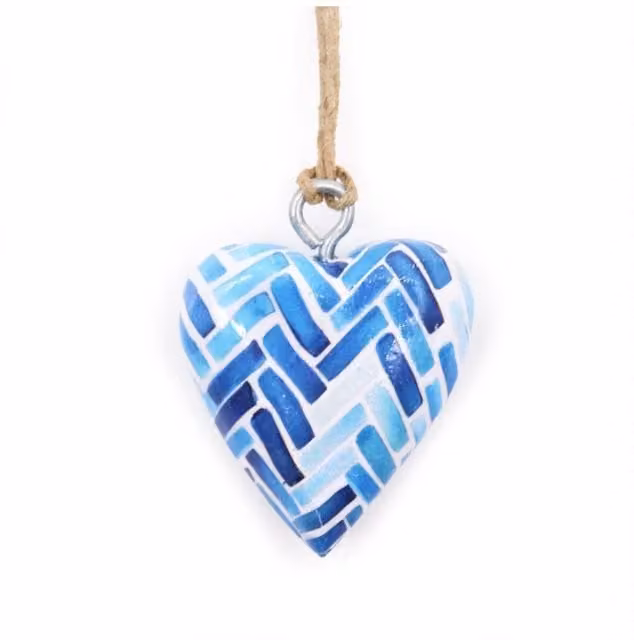 KDMD Blue Striped Small Wooden Heart Tabletop Decor