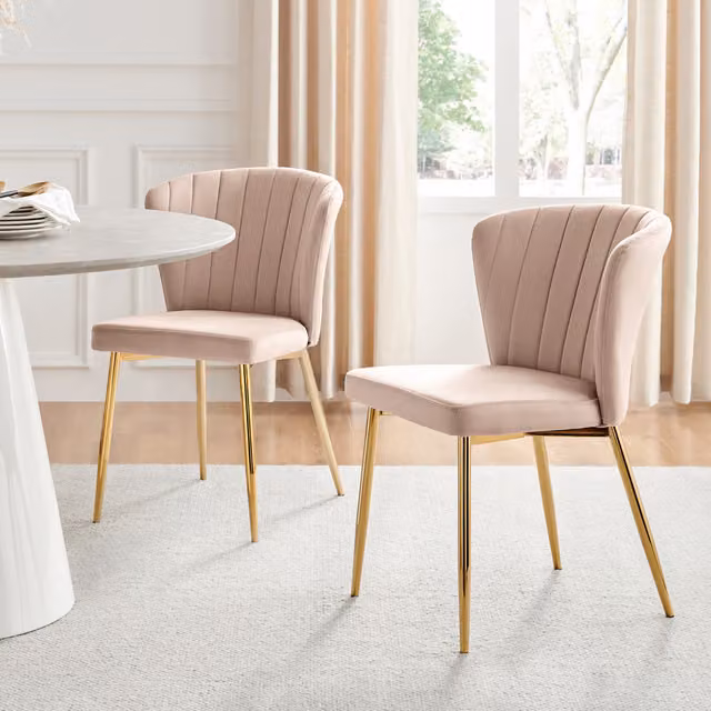 FurnitureboxUK Set of 2 Danica Pink Velvet Upholstered Kitchen Dining Chairs with Gold Metal Legs