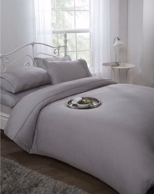 Dorchester Grey Striped 300 Thread Count Mako Satin Cotton Duvet Cover and Pillowcase Set, W/D/H: 135 x 200 cm and 50 x 75 cm