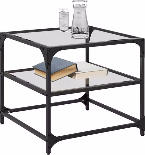 Berkfield Home Set of 2 Nested Square Coffee Tables with Transparent Glass Tops, W/D/H: 50 x 50 x 45 cm and 50 x 50 x 40 cm – 1