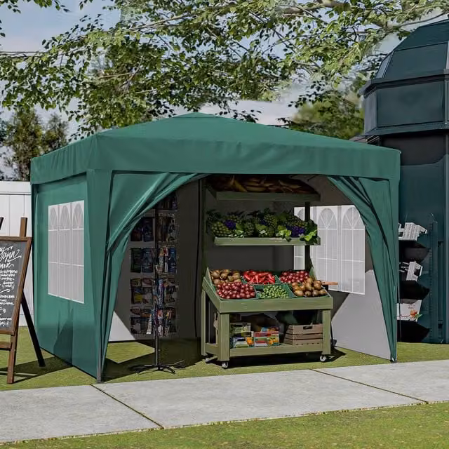 BIRCHTREE Green Freestanding Pop Up Gazebo with Steel Frame and Polyester and PVC Cover